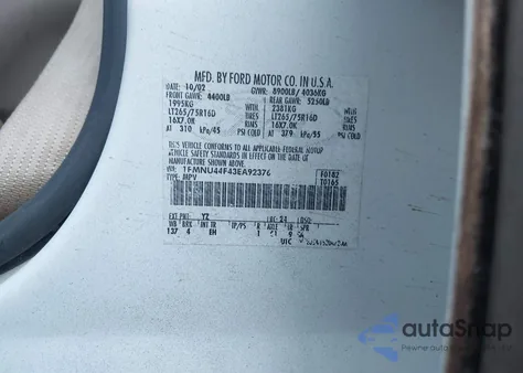 2003 Ford Excursion Eddie Bauer from USA, damaged, VIN 1FMNU44F43EA92376